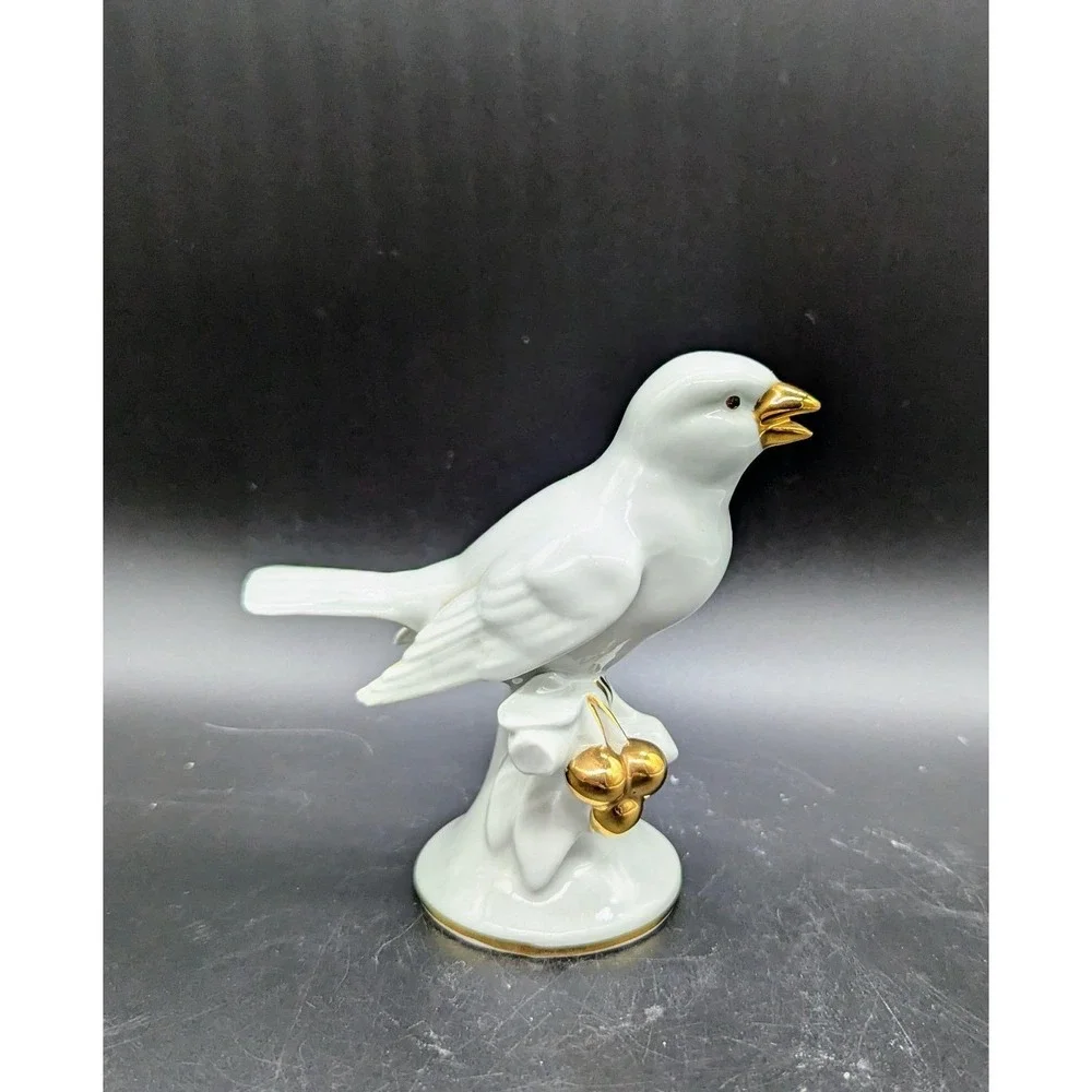 Vintage Erphila White Porcelain Bird Finch Gold Decorations Germany